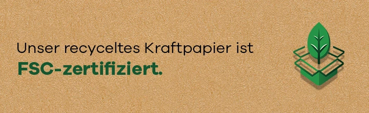 Das recycelte Kraftpapier unserer speziell entwickelten Versandverpackung ist FSC-zertifiziert.