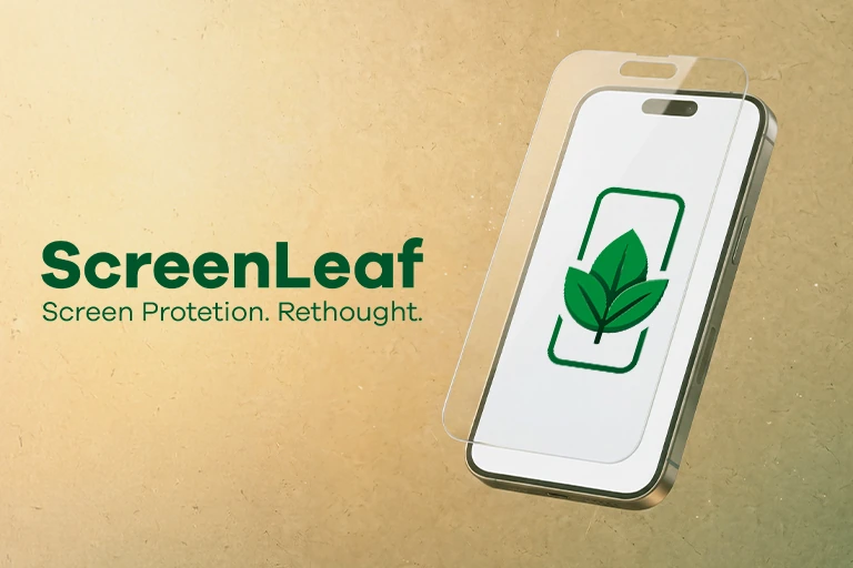 ScreenLeaf Schriftzug mit Claim „Screen Protection. Rethought.