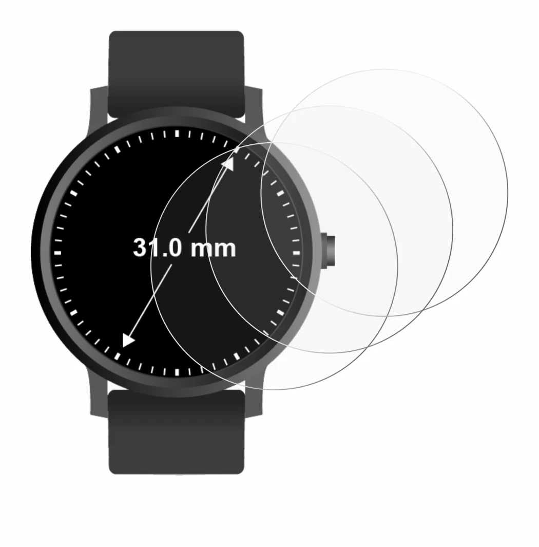 Abbildung des Geräts Armbanduhren (Kreisrund, ø: 31 mm) mit einer Vielzahl des Displayschutzes.