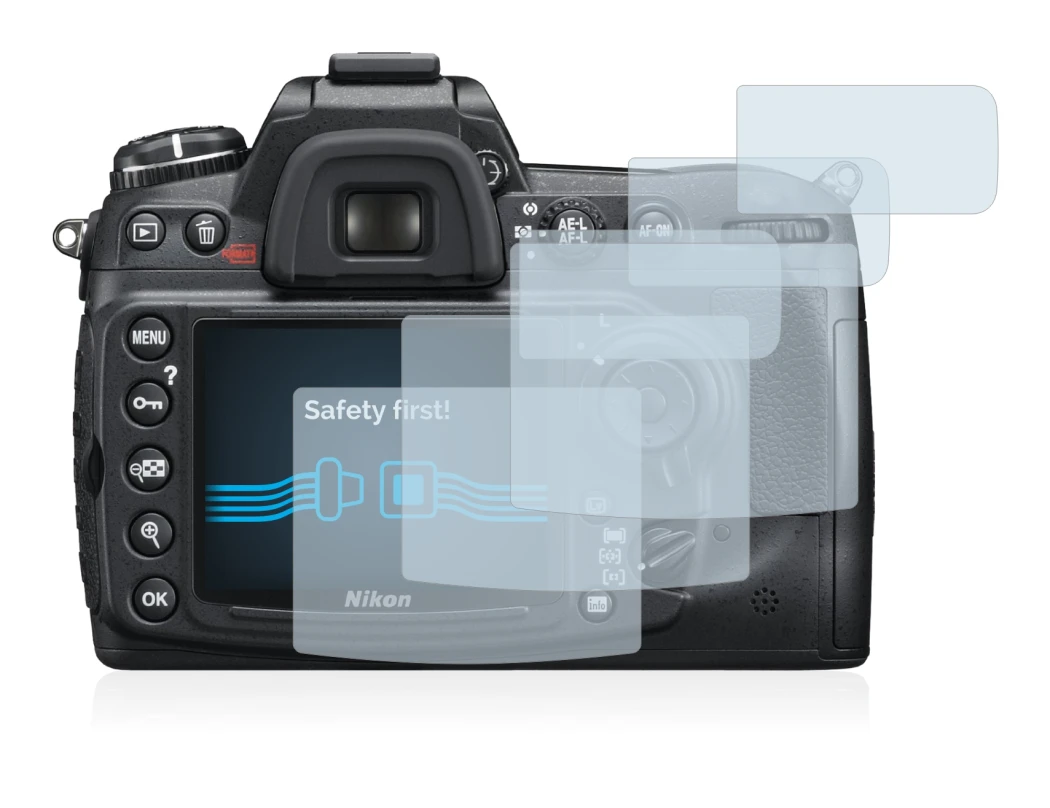 Abbildung des Geräts Nikon D300S mit einer Vielzahl des Displayschutzes.