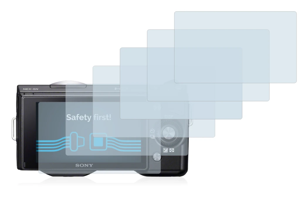 Abbildung des Geräts Sony Alpha NEX-5 mit einer Vielzahl des Displayschutzes.