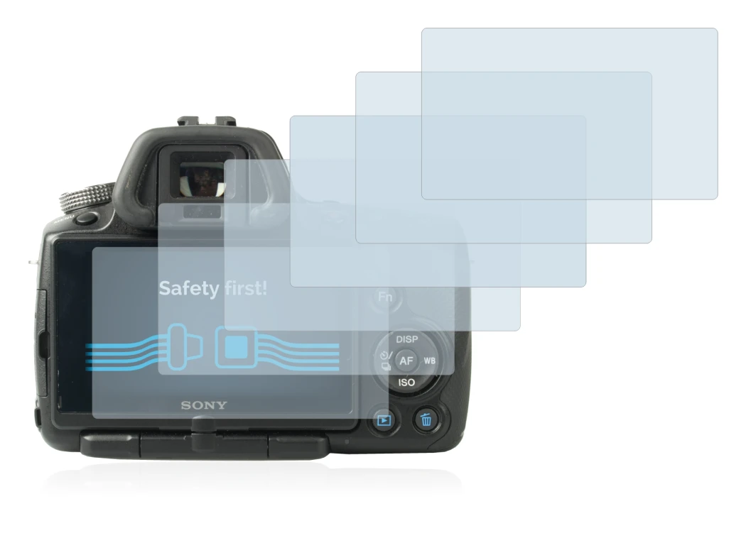 Abbildung des Geräts Sony Alpha 55 (SLT-A55V) mit einer Vielzahl des Displayschutzes.
