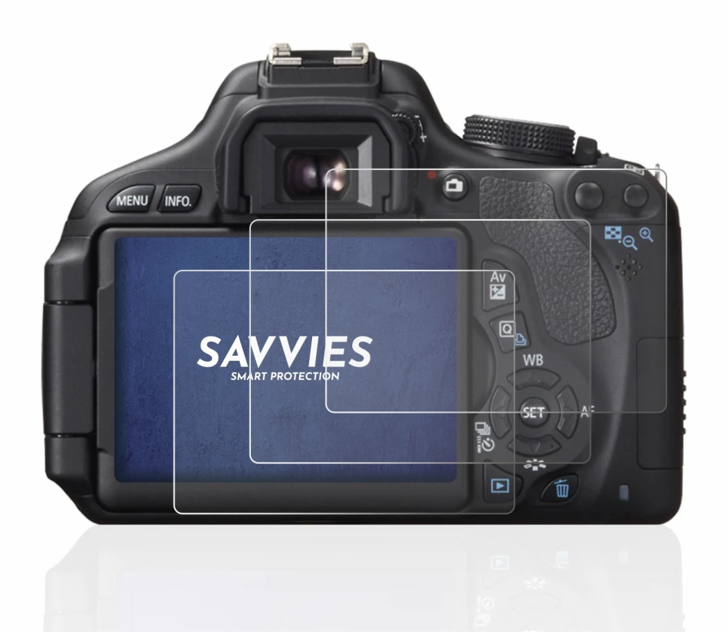 Abbildung des Geräts Canon EOS 600D mit einer Vielzahl des Displayschutzes.