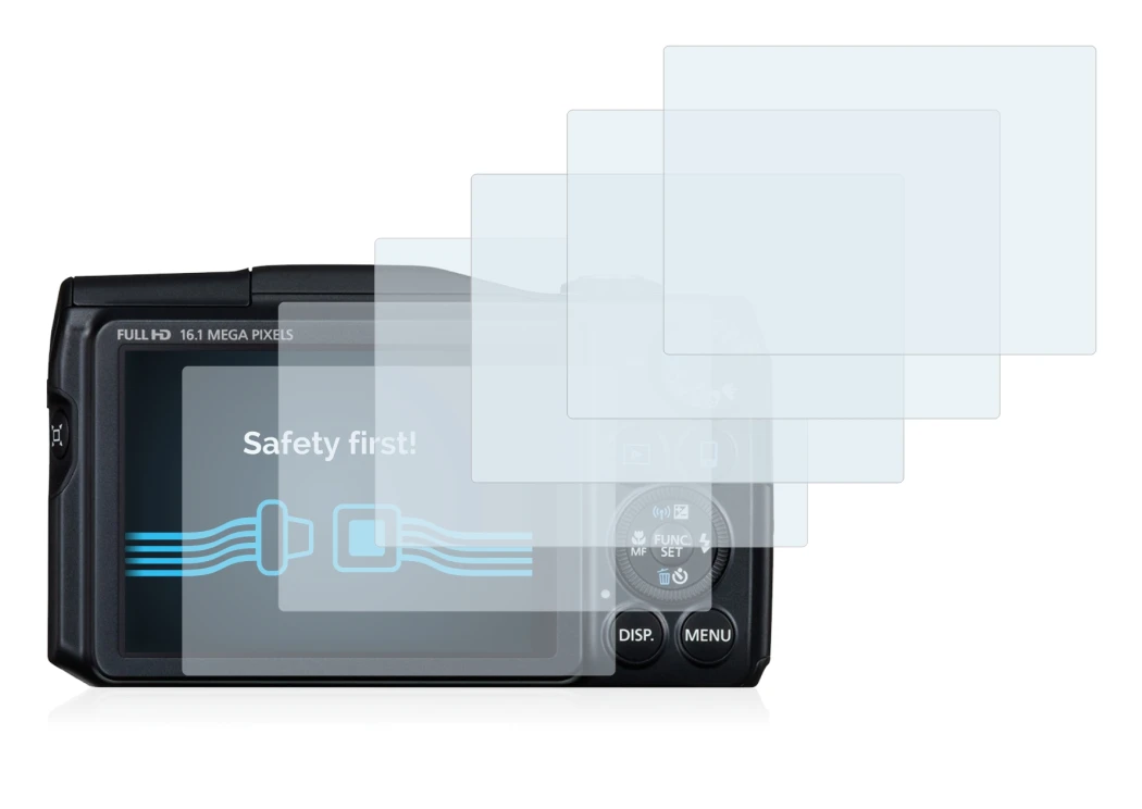 Abbildung des Geräts Canon PowerShot SX700 HS mit einer Vielzahl des Displayschutzes.