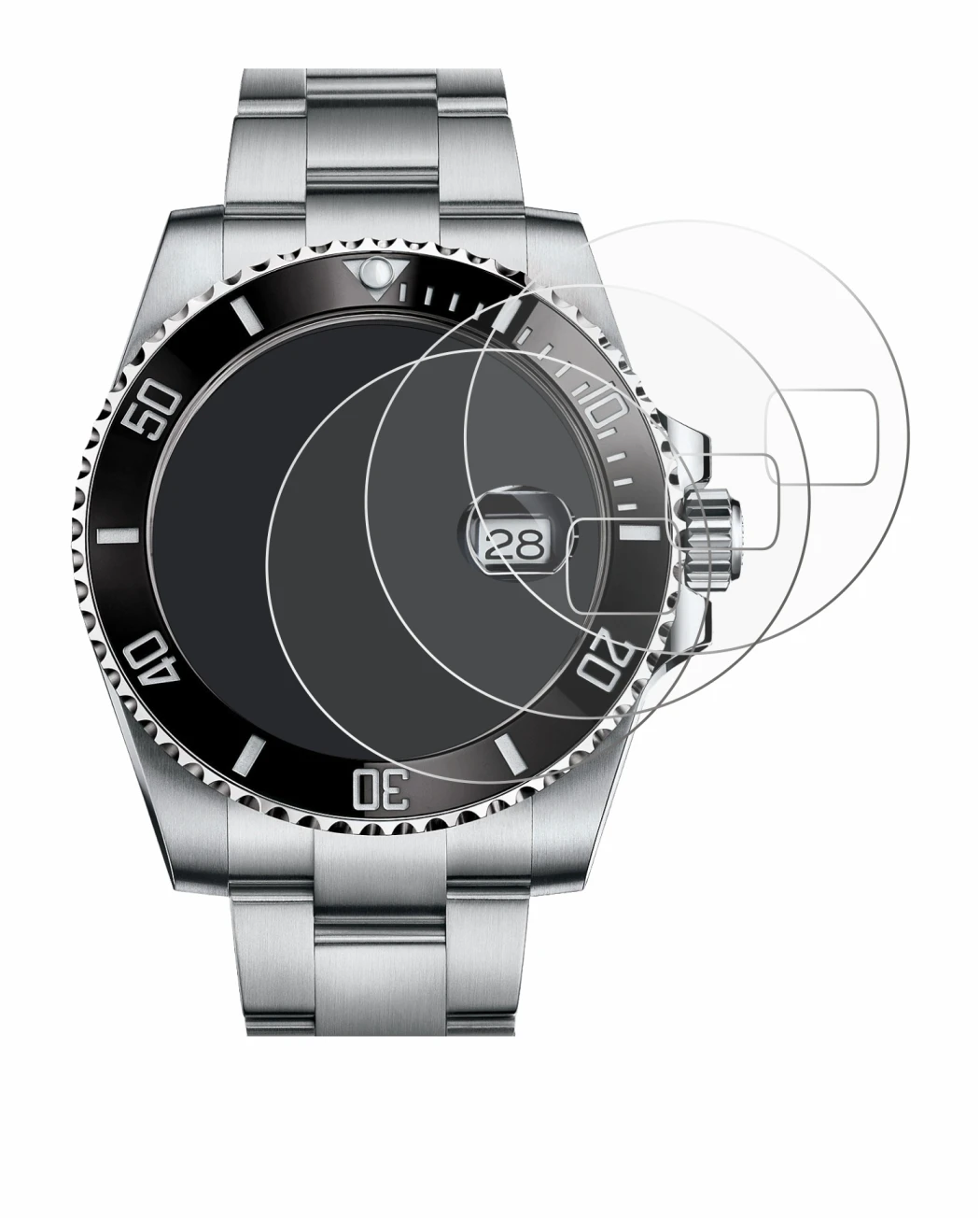 Abbildung des Geräts Rolex Submariner (Date) mit einer Vielzahl des Displayschutzes.