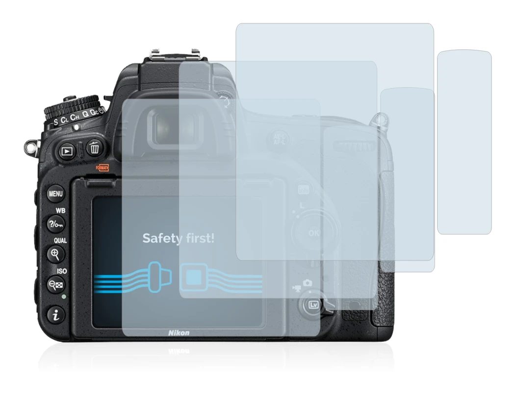 Abbildung des Geräts Nikon D750 mit einer Vielzahl des Displayschutzes.