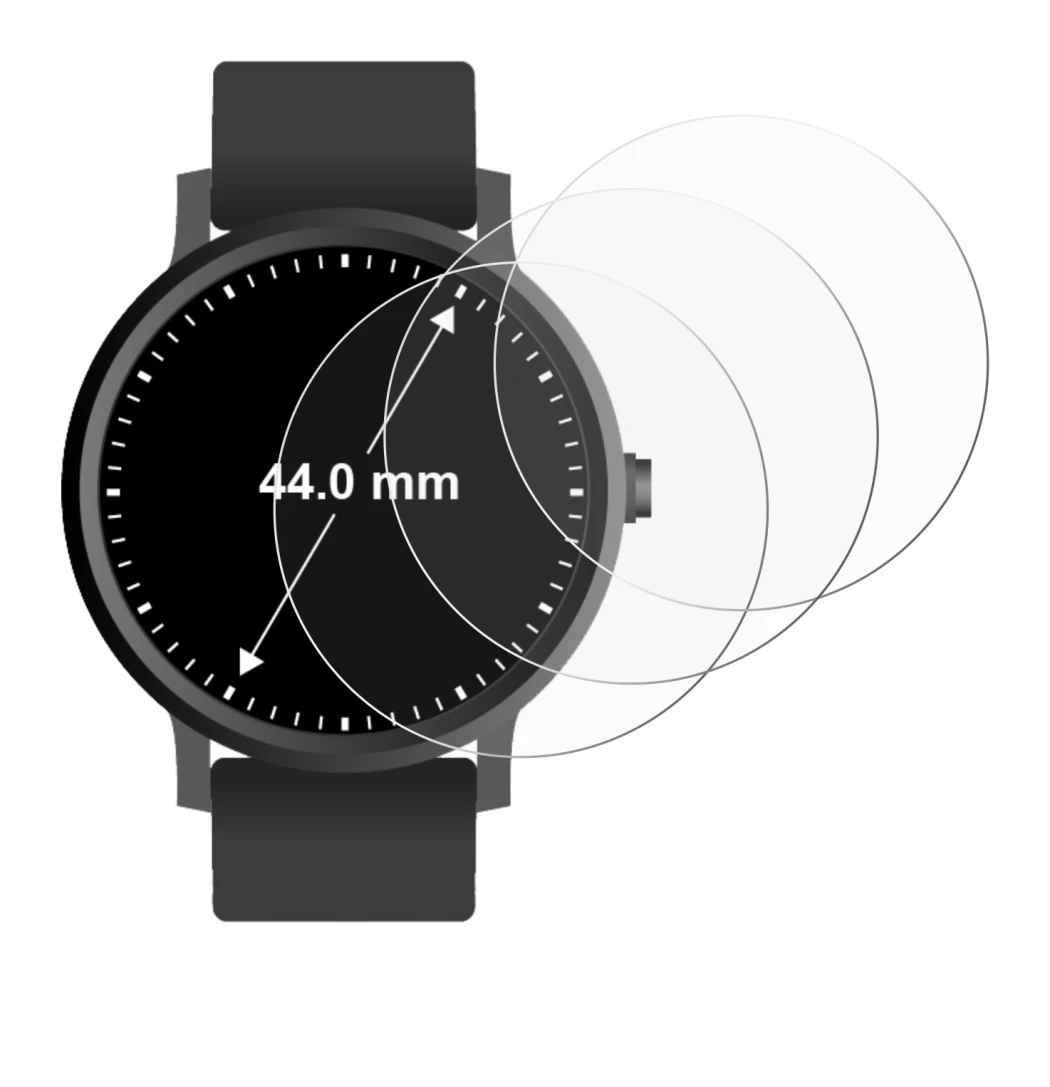 Abbildung des Geräts Armbanduhren (Kreisrund, ø: 44 mm) mit einer Vielzahl des Displayschutzes.