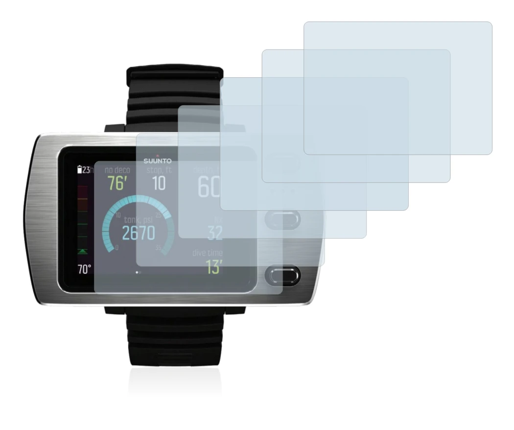 Abbildung des Geräts Suunto Eon Steel mit einer Vielzahl des Displayschutzes.