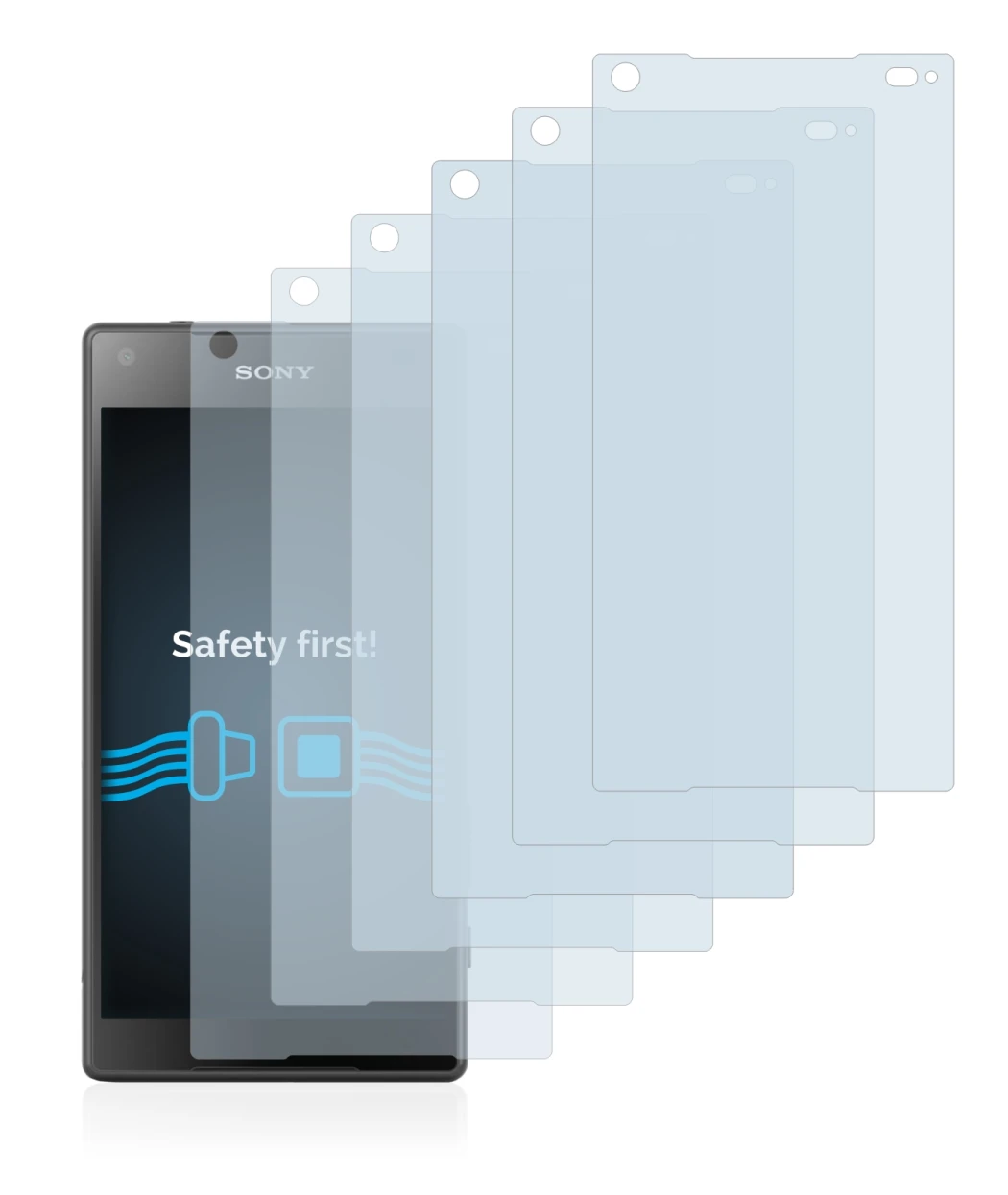 Abbildung des Geräts Sony Xperia Z5 Compact mit einer Vielzahl des Displayschutzes.