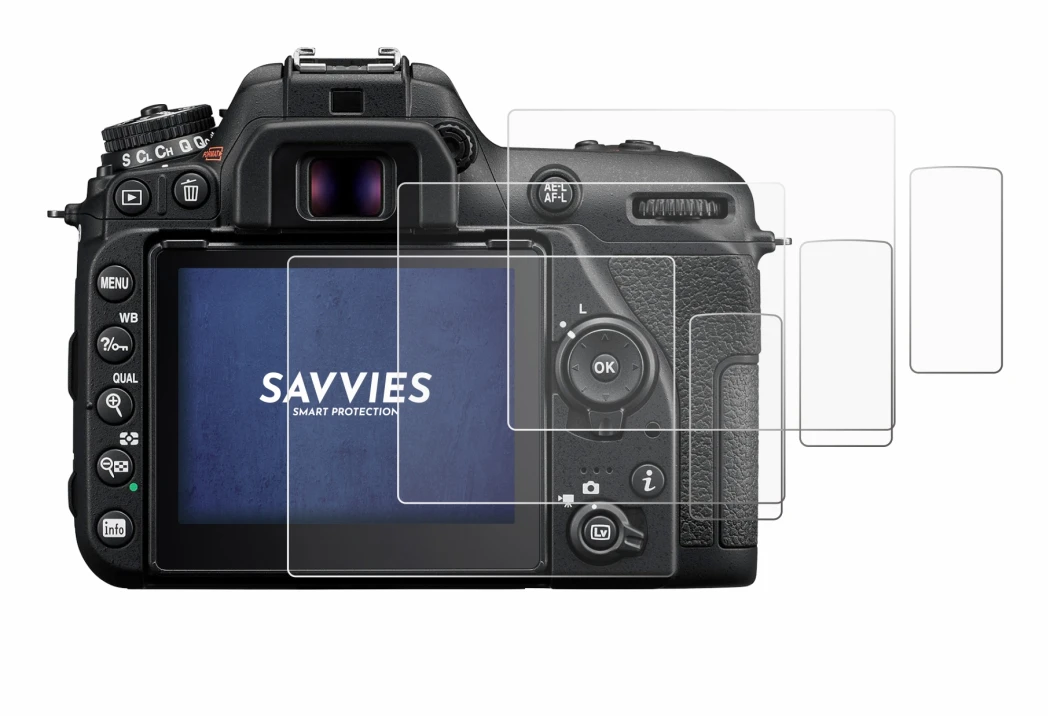Abbildung des Geräts Nikon D7500 mit einer Vielzahl des Displayschutzes.
