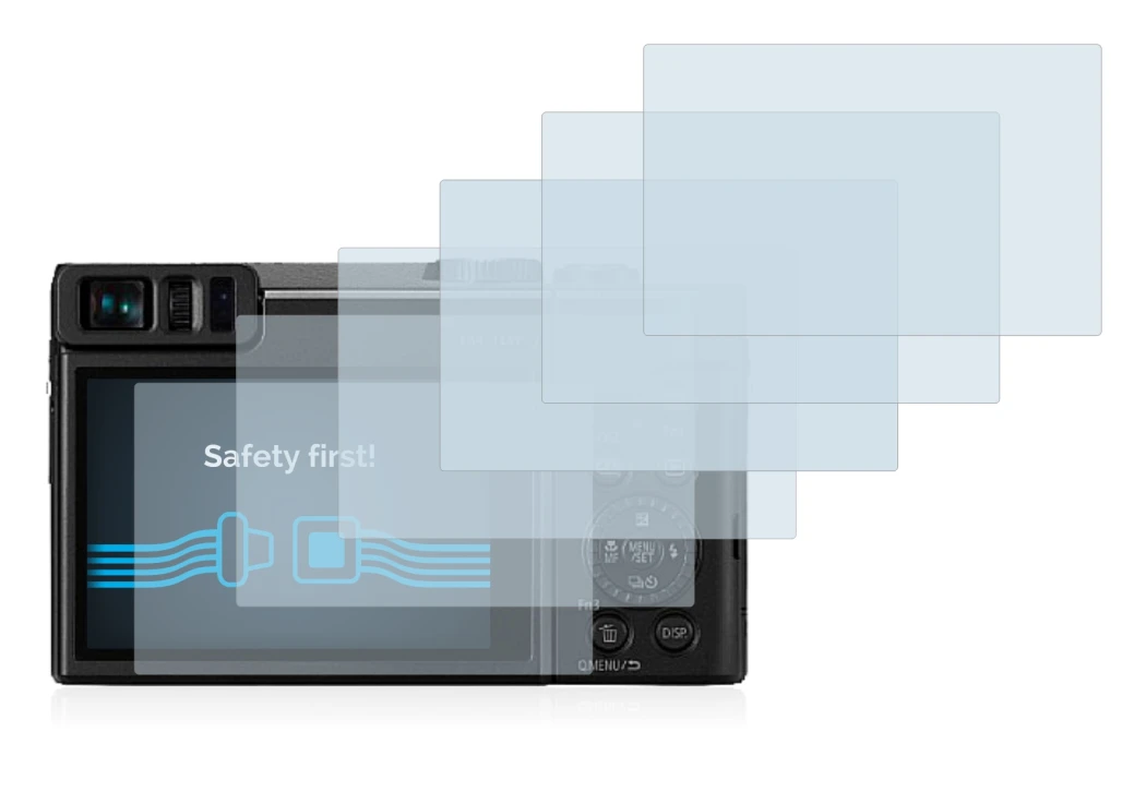 Abbildung des Geräts Panasonic Lumix DC-TZ91 mit einer Vielzahl des Displayschutzes.