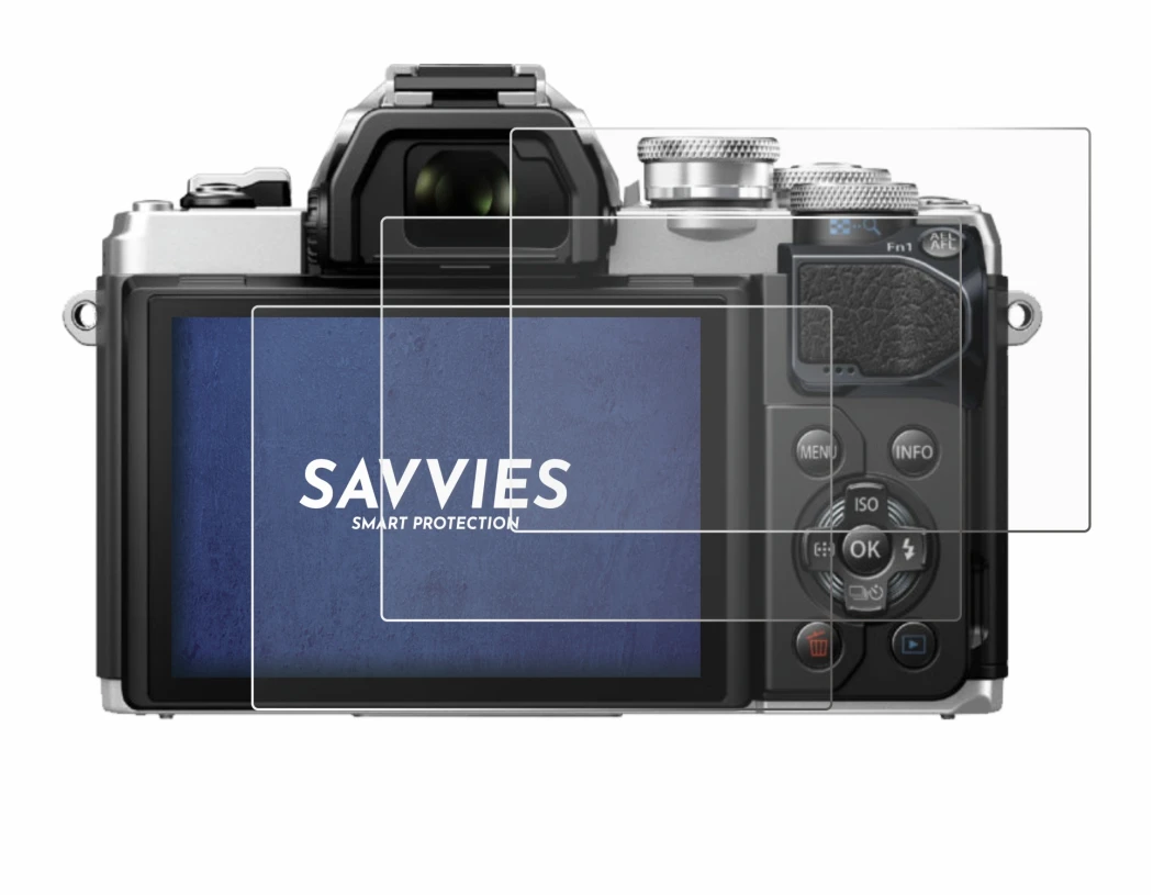 Abbildung des Geräts Olympus OM-D E-M10 Mark III mit einer Vielzahl des Displayschutzes.