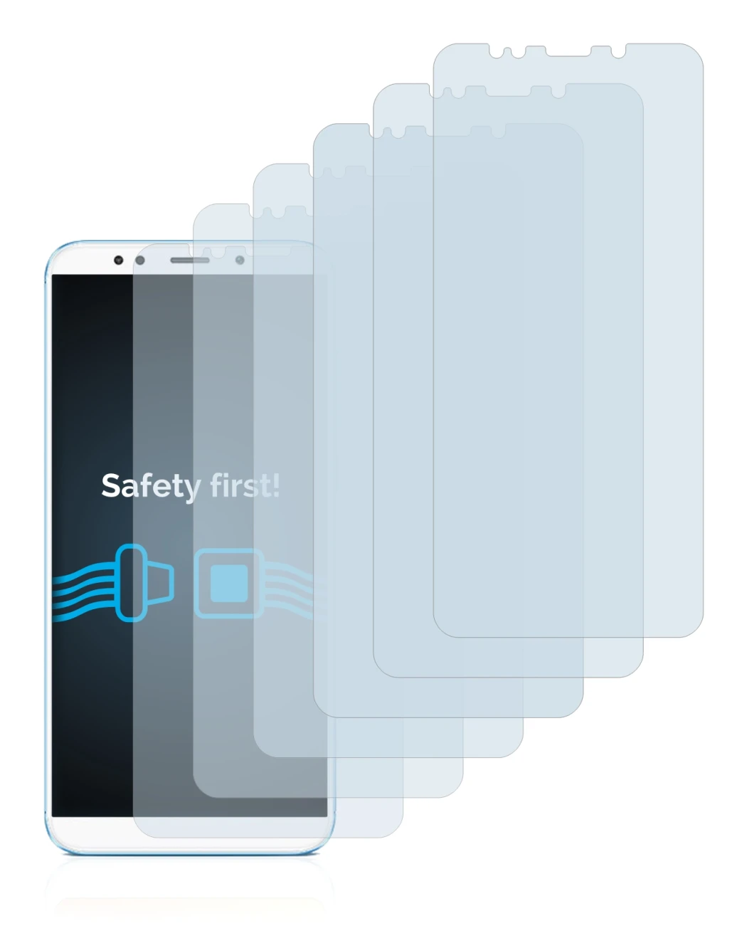 Abbildung des Geräts Xiaomi Redmi 5 Plus mit einer Vielzahl des Displayschutzes.