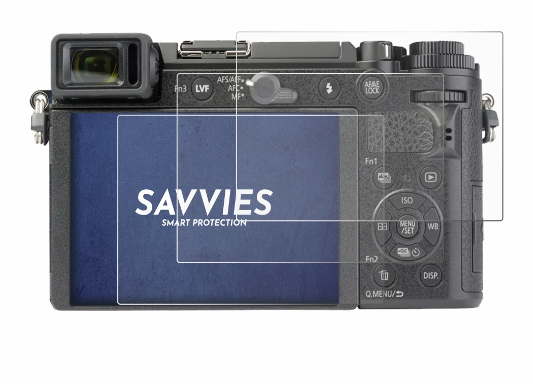 Abbildung des Geräts Panasonic Lumix DC-GX9 mit einer Vielzahl des Displayschutzes.