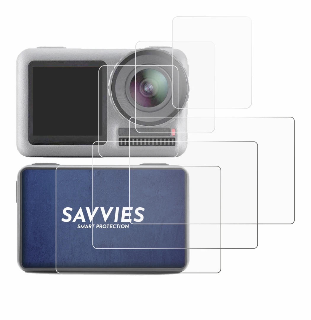 Abbildung des Geräts DJI Osmo Action mit einer Vielzahl des Displayschutzes.