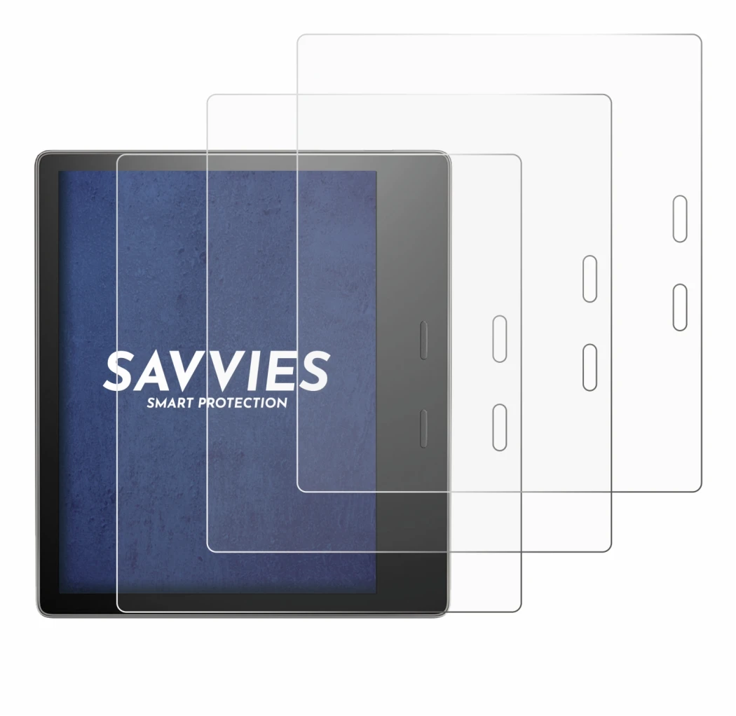 Abbildung des Geräts Amazon Kindle Oasis 2019 (10. Gen.) mit einer Vielzahl des Displayschutzes.