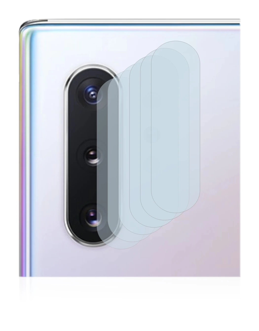 Abbildung des Geräts Samsung Galaxy Note 10 Plus (NUR Kameraschutz) mit einer Vielzahl des Displayschutzes.