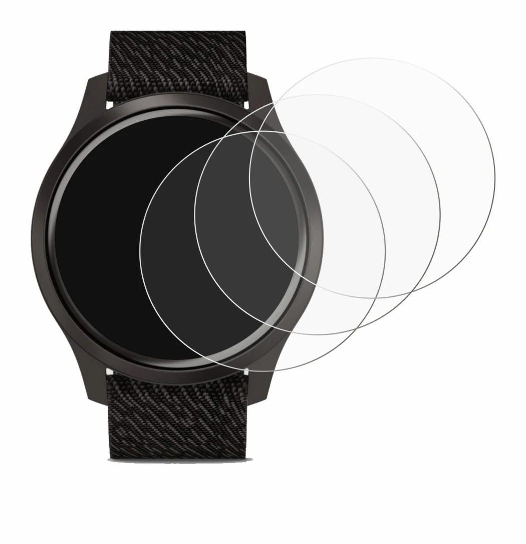 Abbildung des Geräts Garmin vivomove Style (42 mm) mit einer Vielzahl des Displayschutzes.