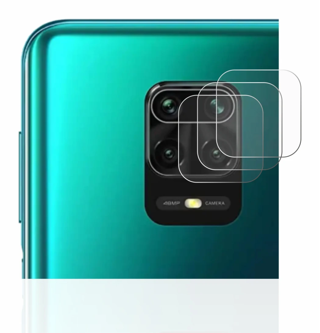 Abbildung des Geräts Xiaomi Redmi Note 9S (NUR Kameraschutz) mit einer Vielzahl des Displayschutzes.