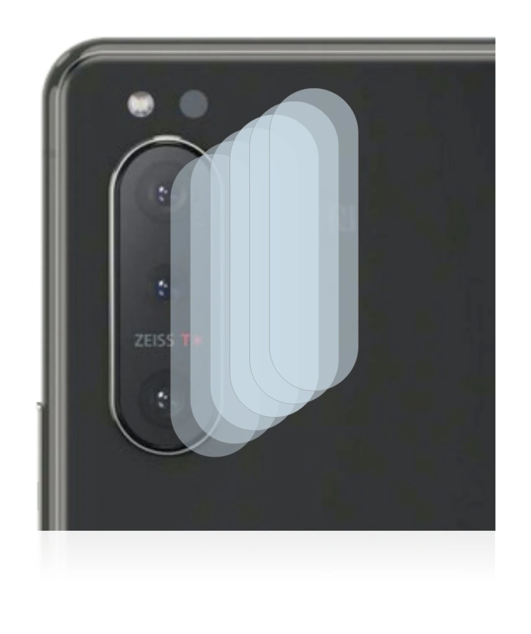 Abbildung des Geräts Sony Xperia 5 II (NUR Kameraschutz) mit einer Vielzahl des Displayschutzes.