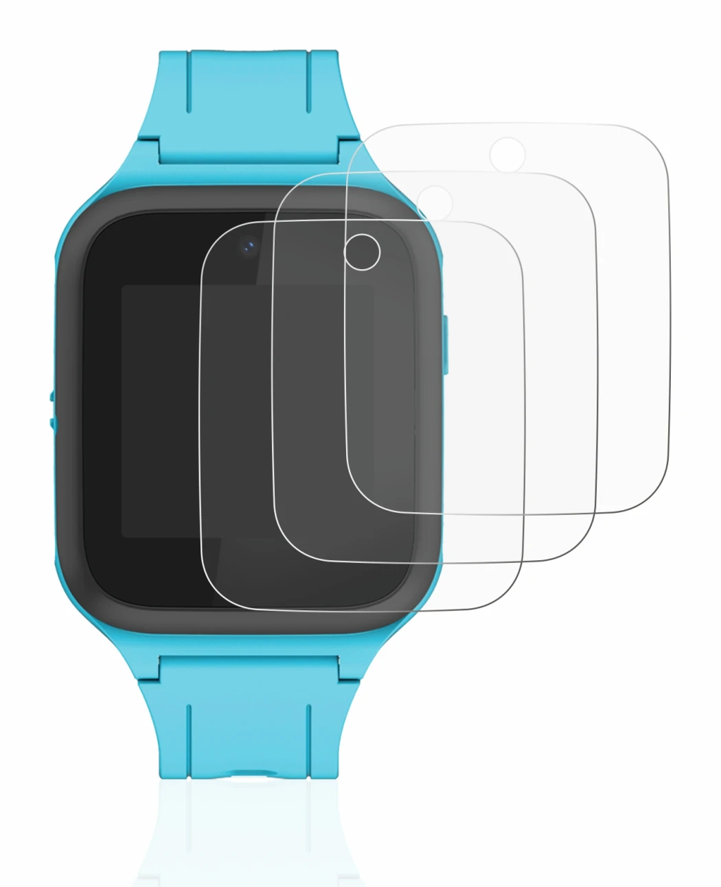 Abbildung des Geräts TCL Movetime FamilyWatch Kids MT40X mit einer Vielzahl des Displayschutzes.