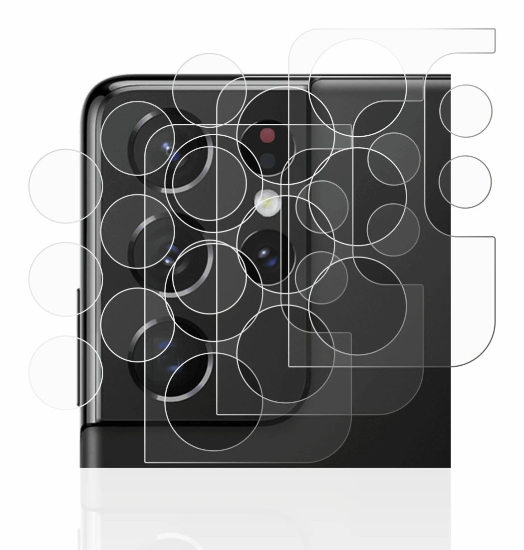 Abbildung des Geräts Samsung Galaxy S21 Ultra 5G (NUR Kameraschutz) mit einer Vielzahl des Displayschutzes.