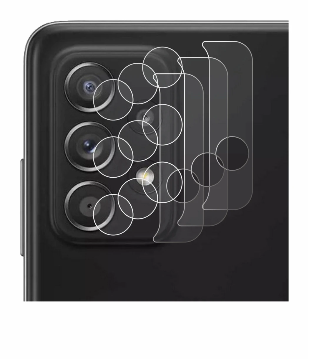 Abbildung des Geräts Samsung Galaxy A52 5G (NUR Kameraschutz) mit einer Vielzahl des Displayschutzes.