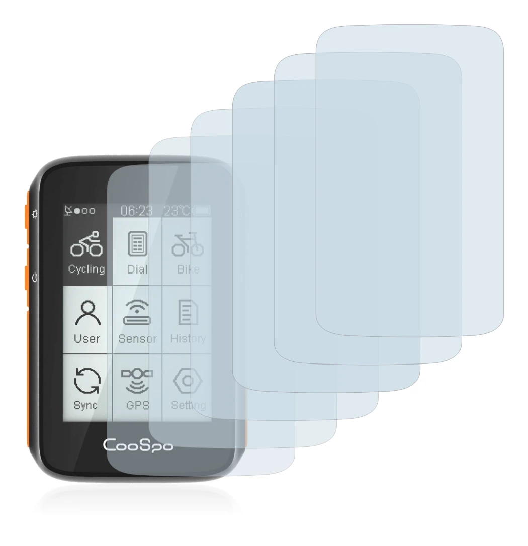 Abbildung des Geräts CooSpo BC200 mit einer Vielzahl des Displayschutzes.