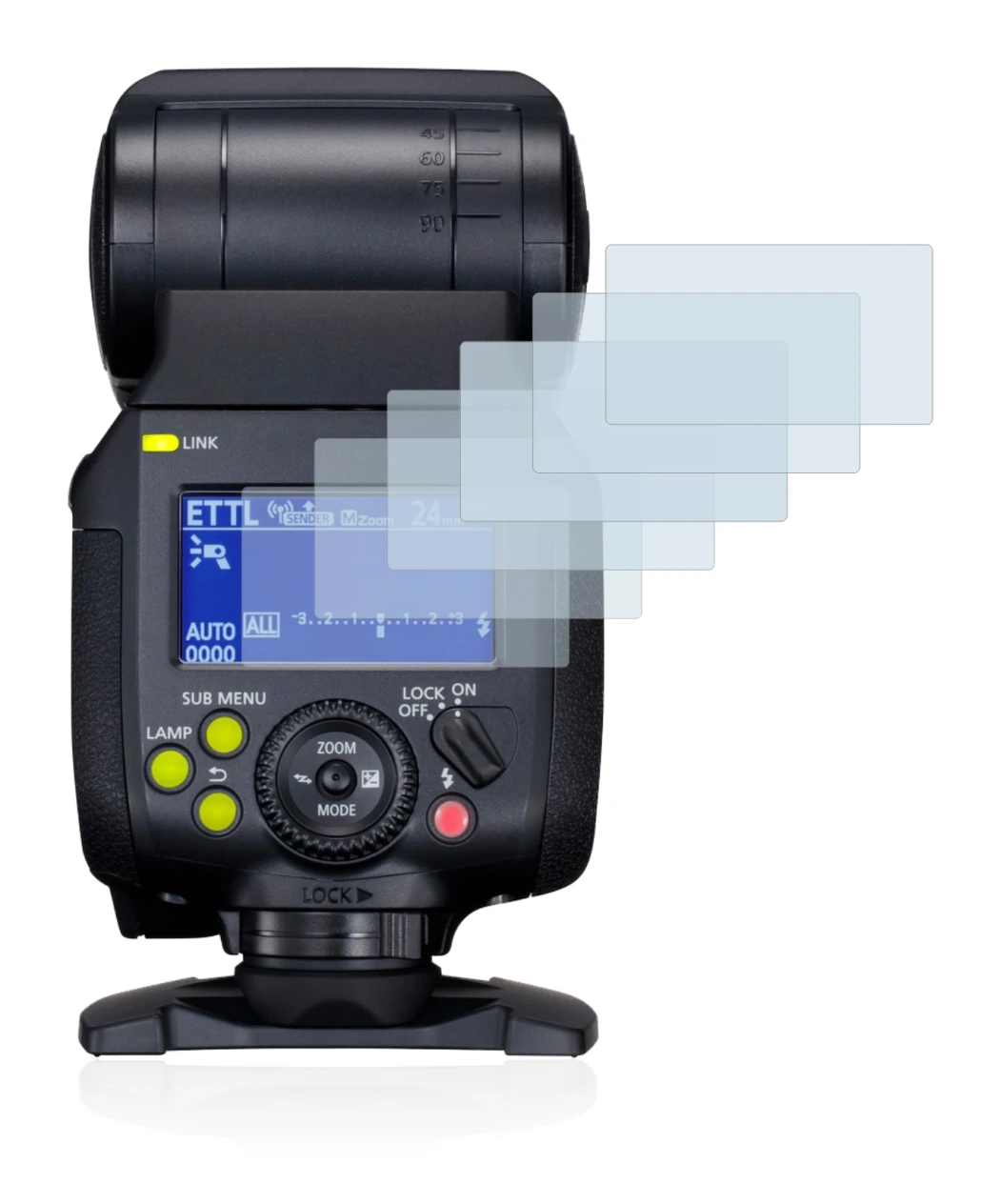 Abbildung des Geräts Canon Speedlite EL-1 mit einer Vielzahl des Displayschutzes.