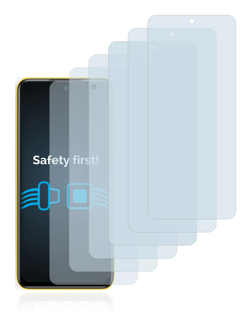 Abbildung des Geräts Xiaomi Poco M3 Pro 5G mit einer Vielzahl des Displayschutzes.