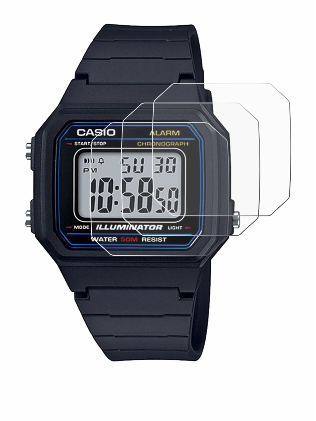 Abbildung des Geräts Casio Unisex W-800H-1BVES mit einer Vielzahl des Displayschutzes.