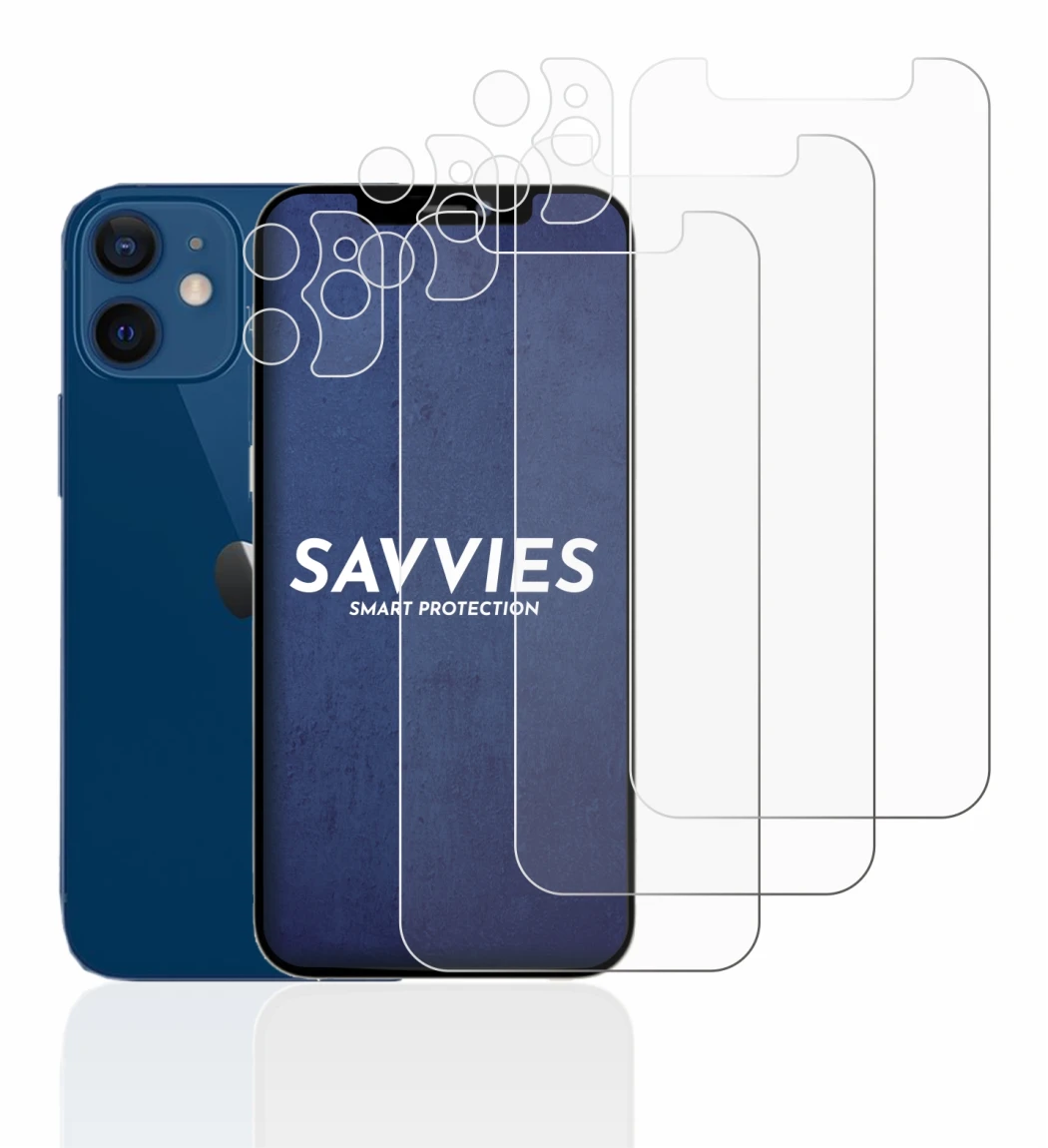 Abbildung des Geräts Apple iPhone 12 mini (Display+Kamera) mit einer Vielzahl des Displayschutzes.