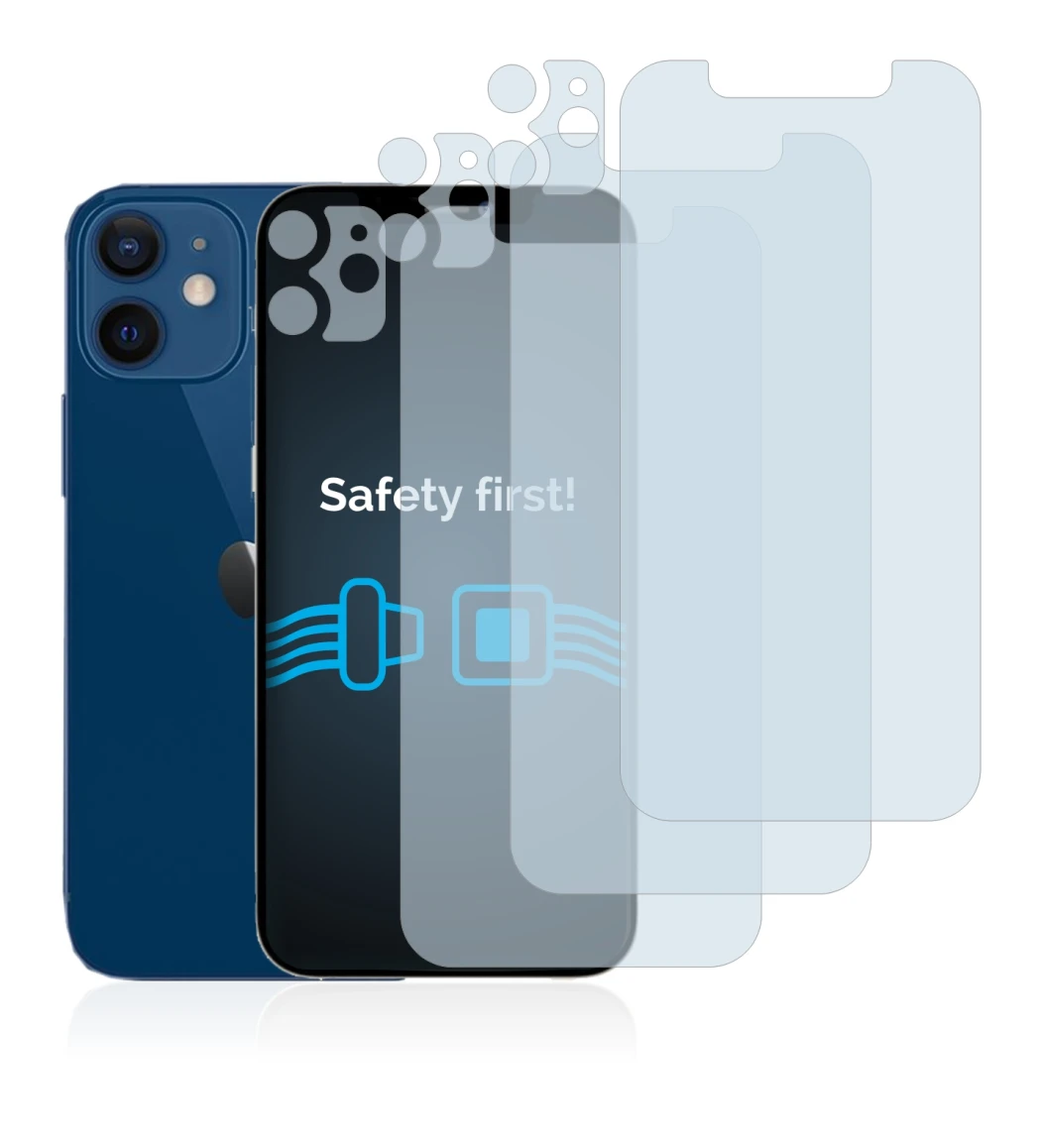 Abbildung des Geräts Apple iPhone 12 (Display+Kamera) mit einer Vielzahl des Displayschutzes.