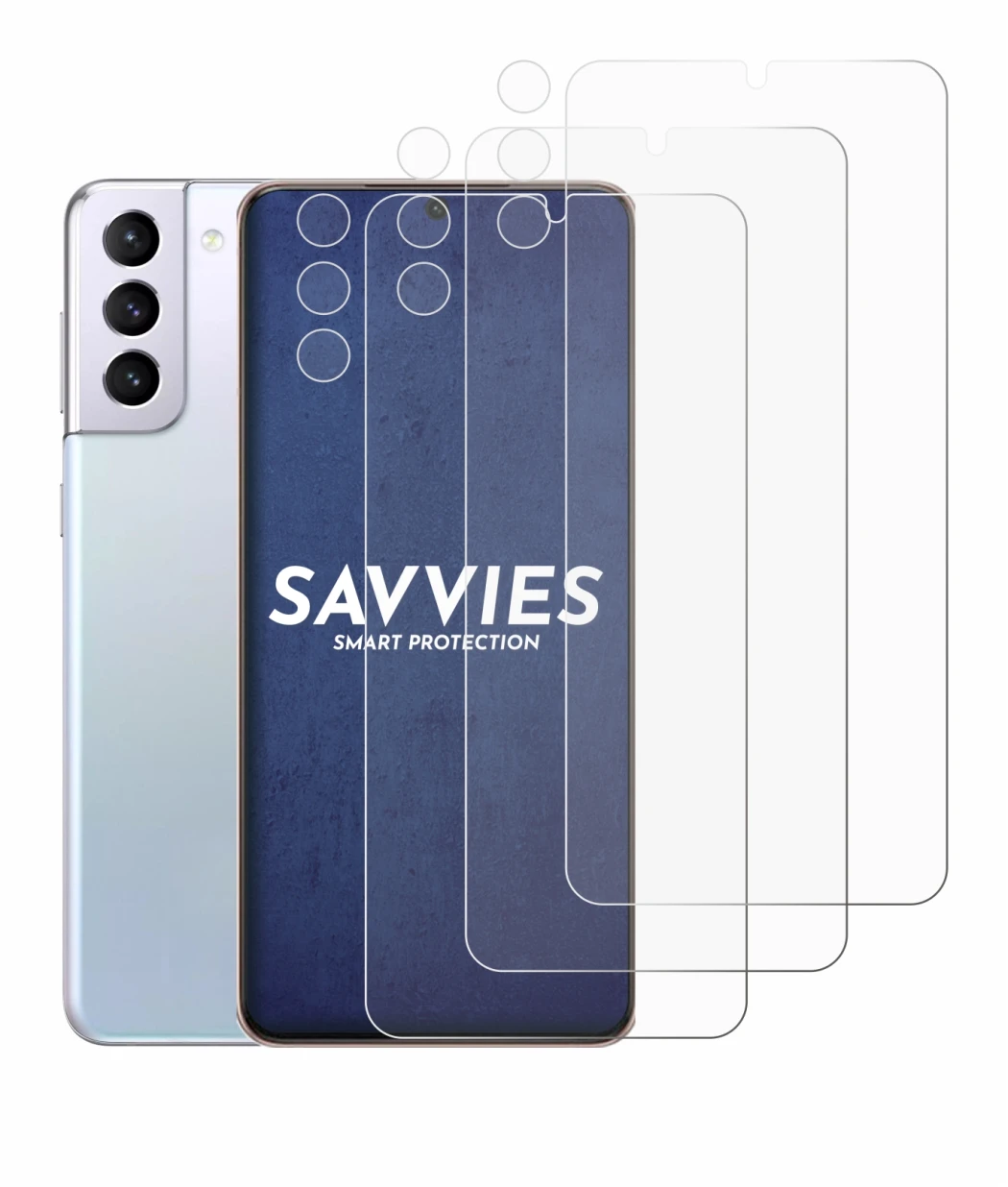 Abbildung des Geräts Samsung Galaxy S21 Plus 5G (Display+Kamera) mit einer Vielzahl des Displayschutzes.