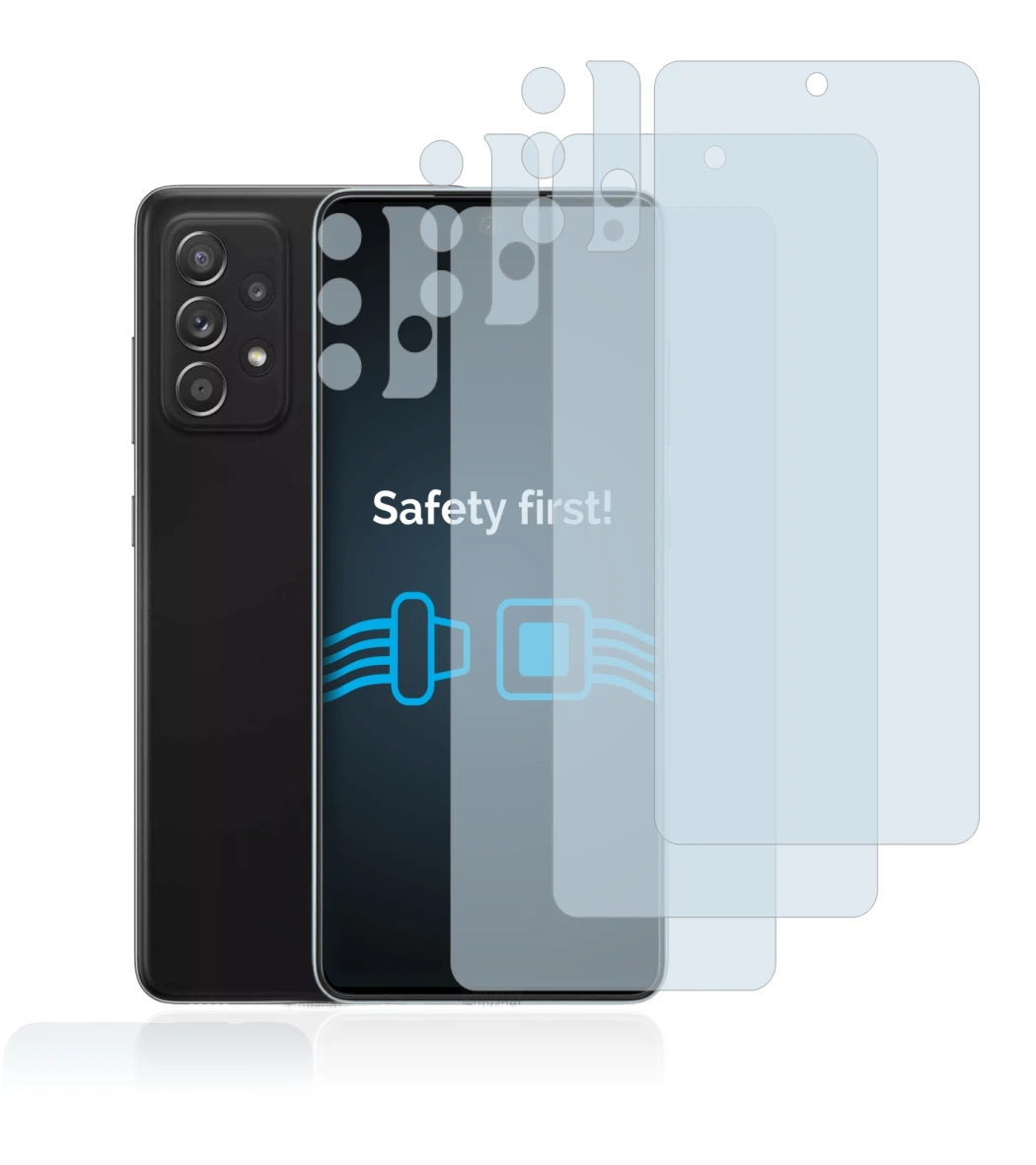 Abbildung des Geräts Samsung Galaxy A52 5G (Display+Kamera) mit einer Vielzahl des Displayschutzes.