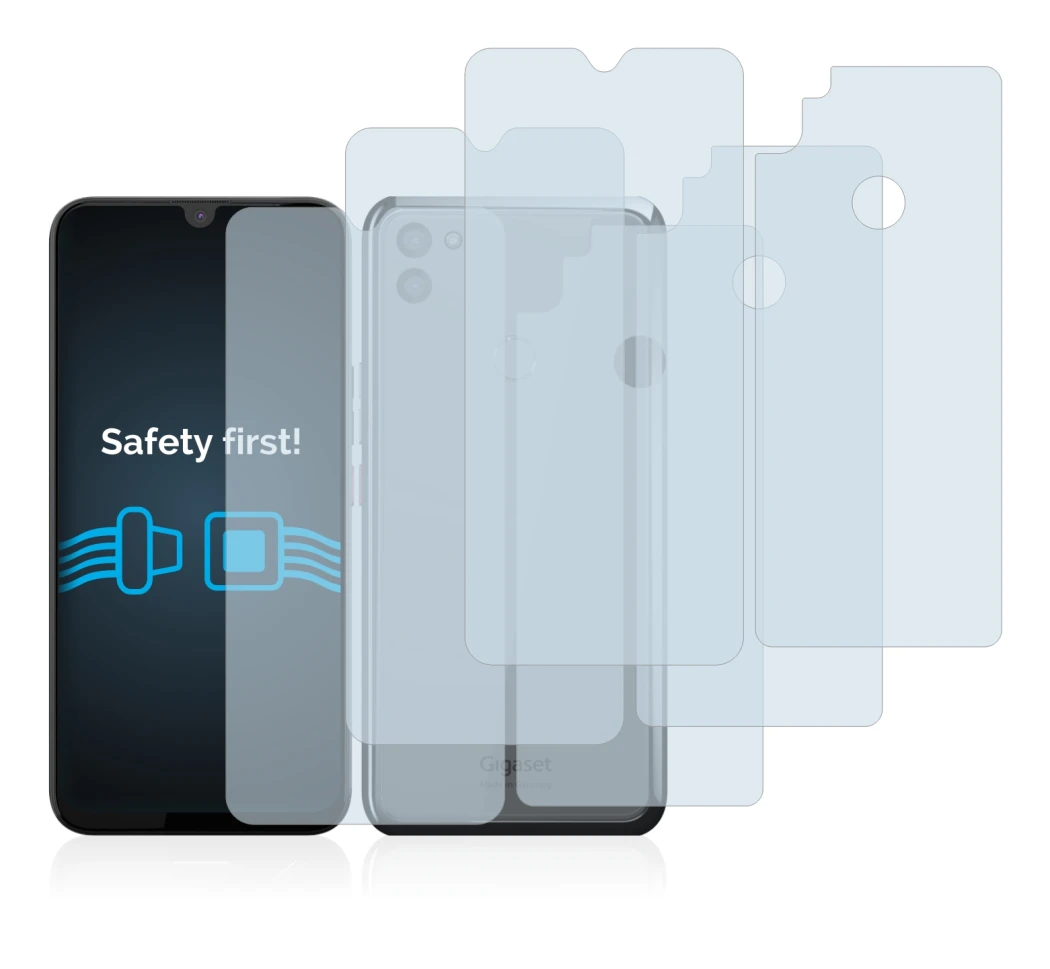 Abbildung des Geräts Gigaset GS5 (Display+Rückseite) mit einer Vielzahl des Displayschutzes.
