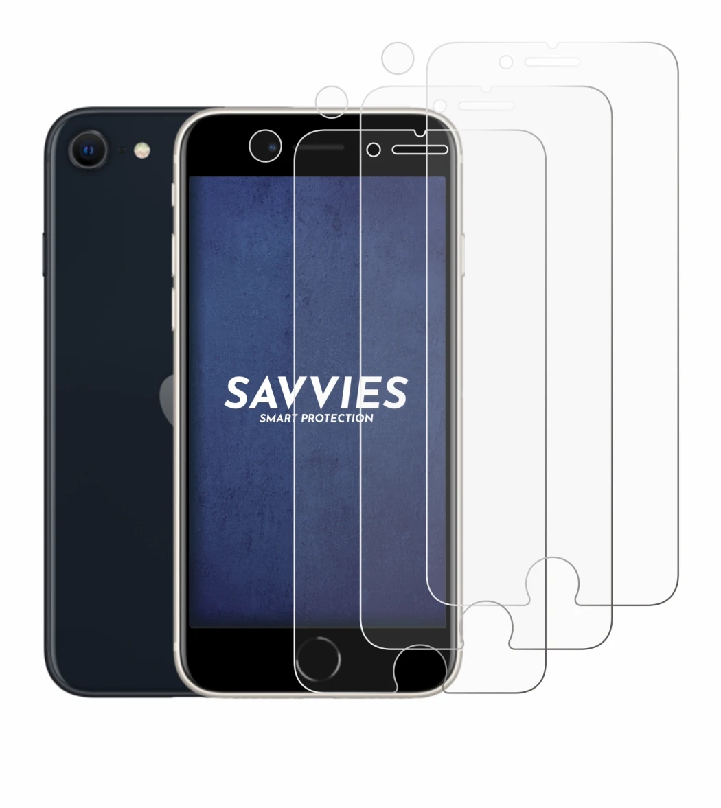 Abbildung des Geräts Apple iPhone SE 3 2022 (Display+Kamera) mit einer Vielzahl des Displayschutzes.