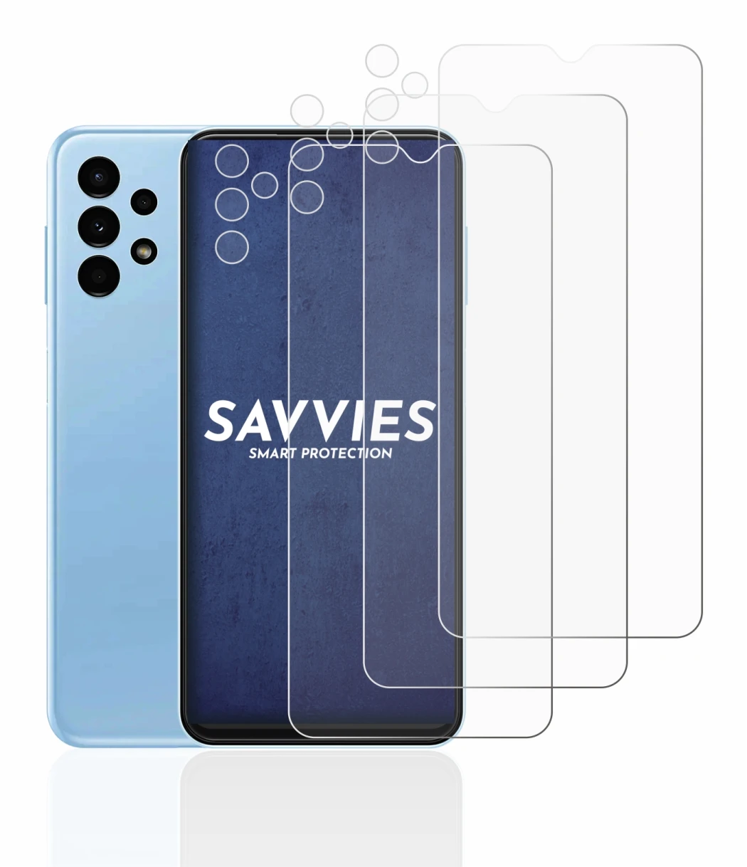 Abbildung des Geräts Samsung Galaxy A13 (Display+Kamera) mit einer Vielzahl des Displayschutzes.
