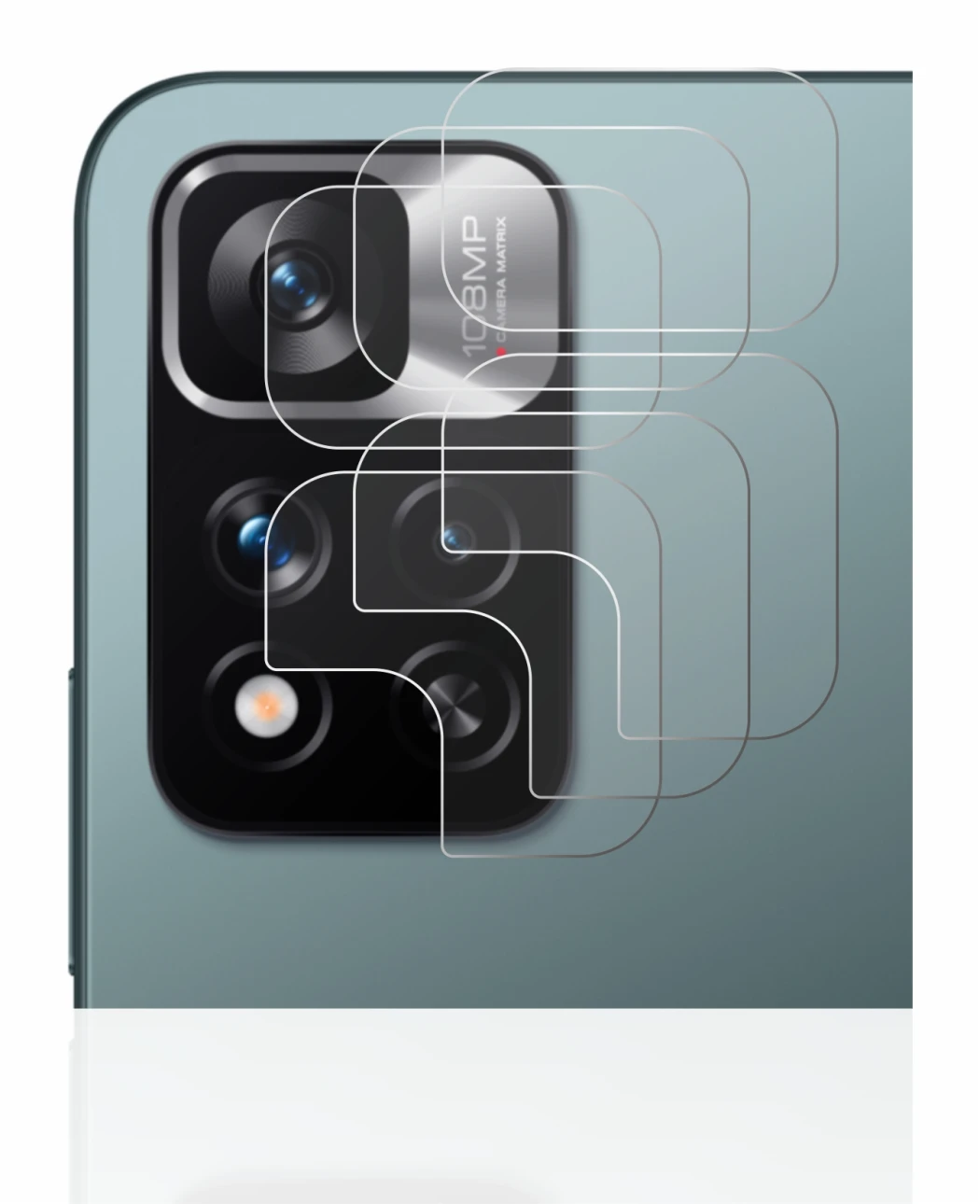 Abbildung des Geräts Xiaomi Redmi Note 11 Pro+ 5G (NUR Kameraschutz) mit einer Vielzahl des Displayschutzes.