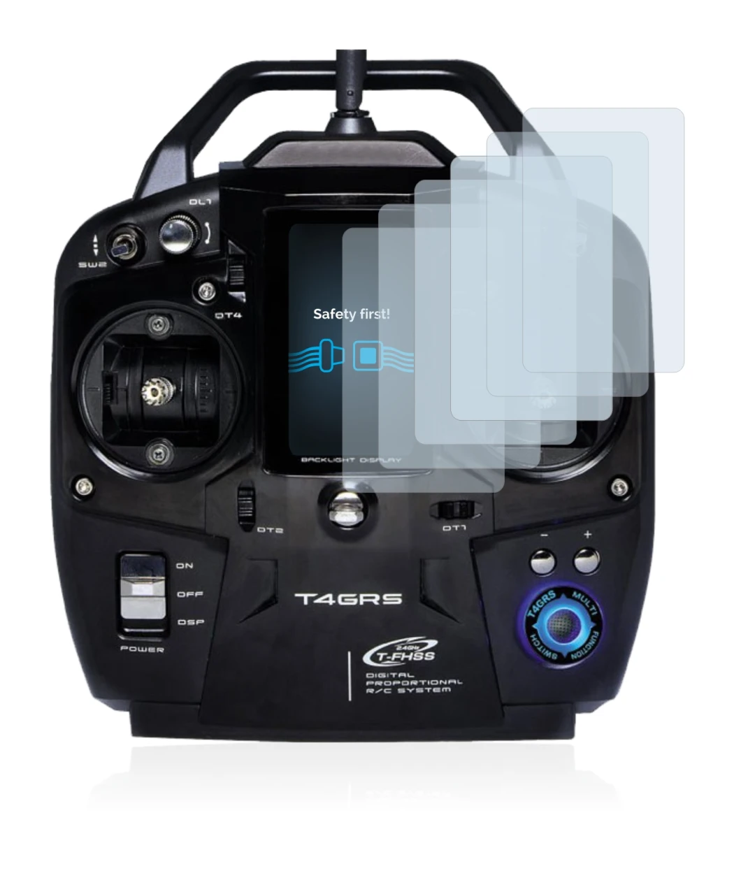 Abbildung des Geräts Futaba T4GRS mit einer Vielzahl des Displayschutzes.