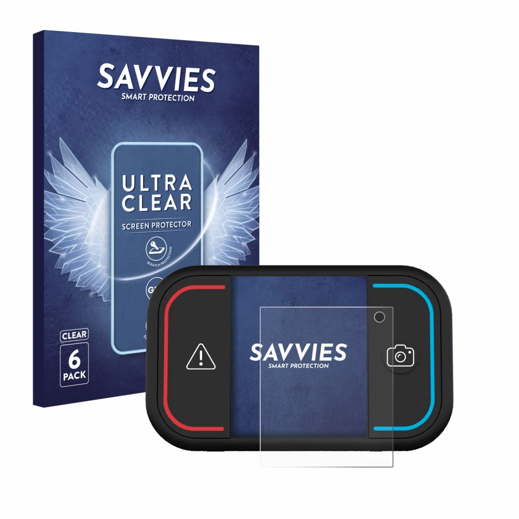 Vorderseite einer Produktverpackung mit dem Markenlogo Savvies. Daneben ist das Gerät Saphe Drive Mini mit dem zugehörigen Dis