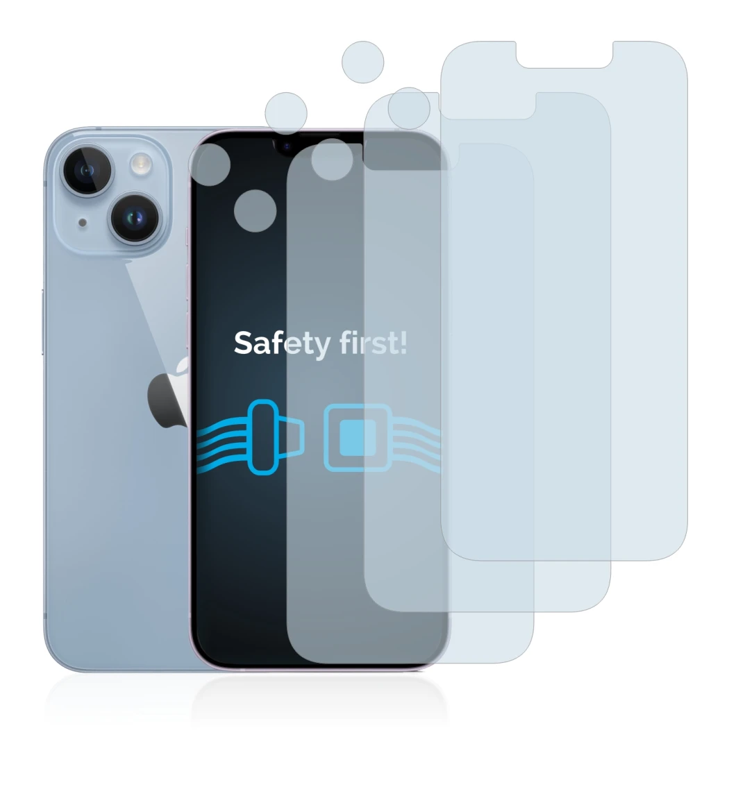 Abbildung des Geräts Apple iPhone 14 (Display+Kamera) mit einer Vielzahl des Displayschutzes.