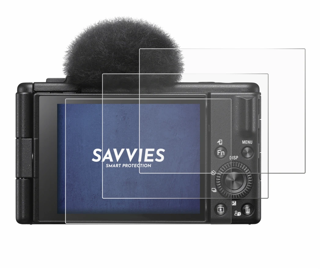Abbildung des Geräts Sony ZV-1F mit einer Vielzahl des Displayschutzes.
