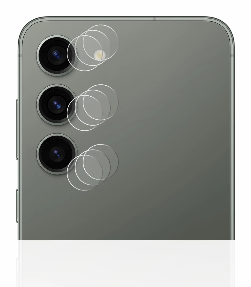 Abbildung des Geräts Samsung Galaxy S23 (NUR Kameraschutz) mit einer Vielzahl des Displayschutzes.