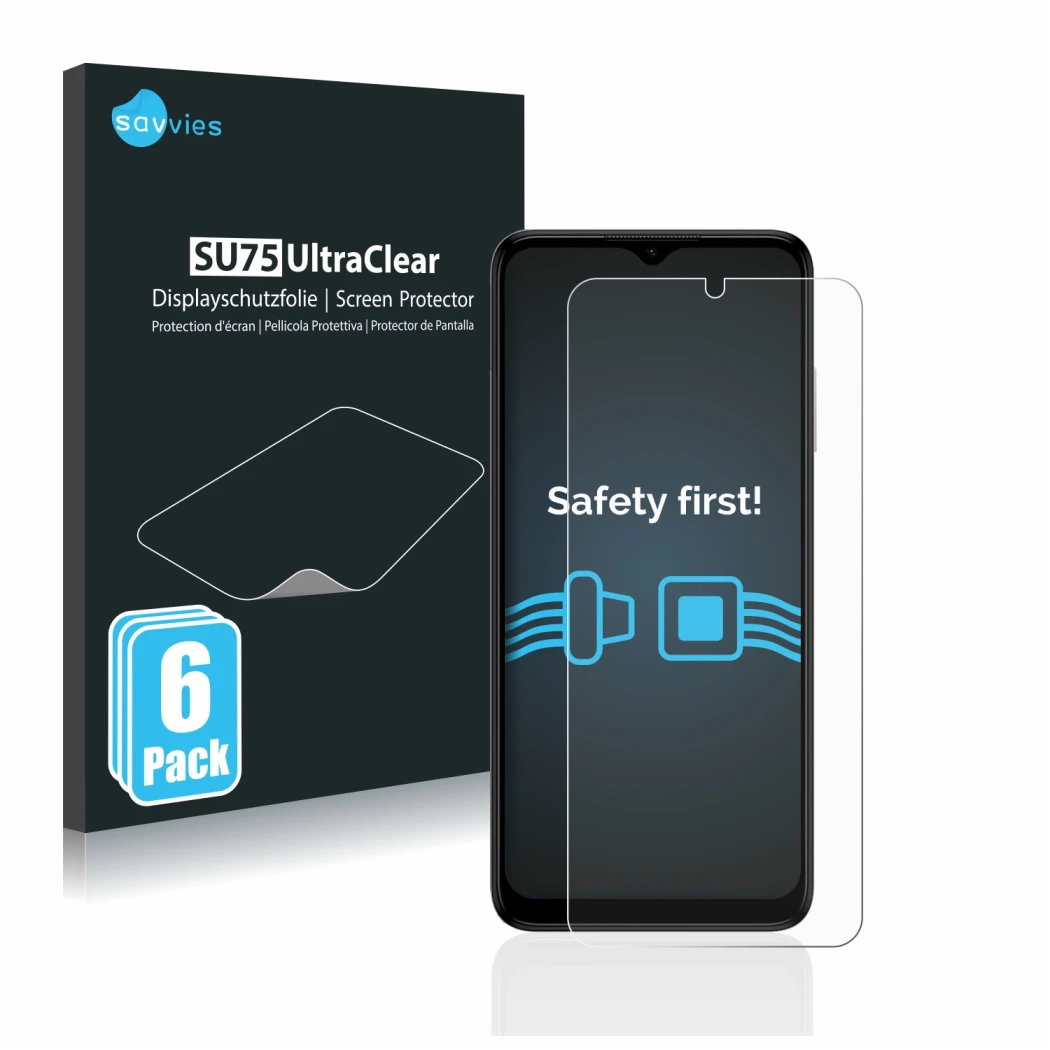 Vorderseite einer Produktverpackung mit dem Markenlogo Savvies. Daneben ist das Gerät Nokia G22 mit dem zugehörigen Displaysch
