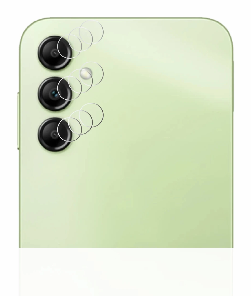 Abbildung des Geräts Samsung Galaxy A14 4G (NUR Kameraschutz) mit einer Vielzahl des Displayschutzes.