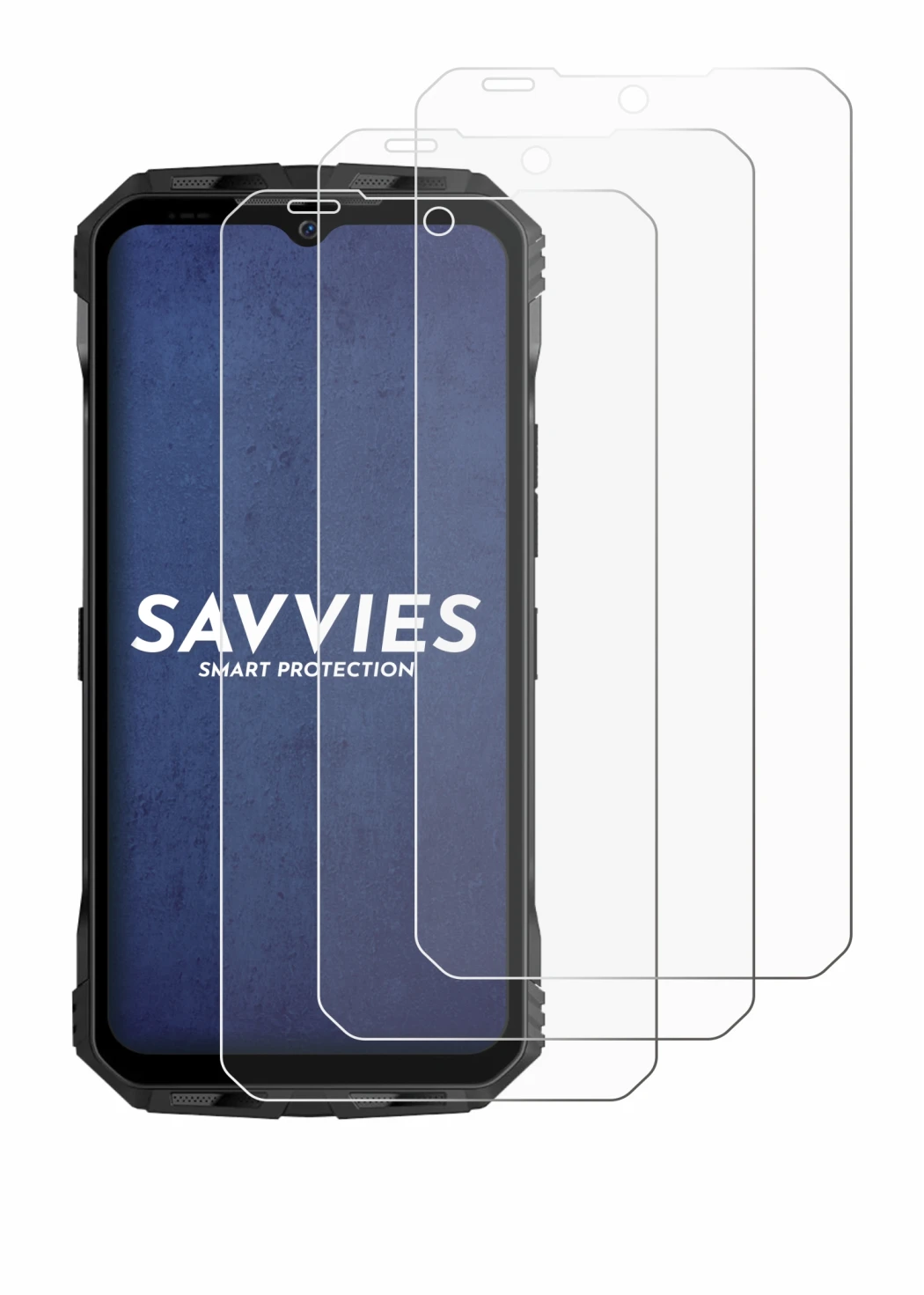 Abbildung des Geräts Doogee V30 mit einer Vielzahl des Displayschutzes.