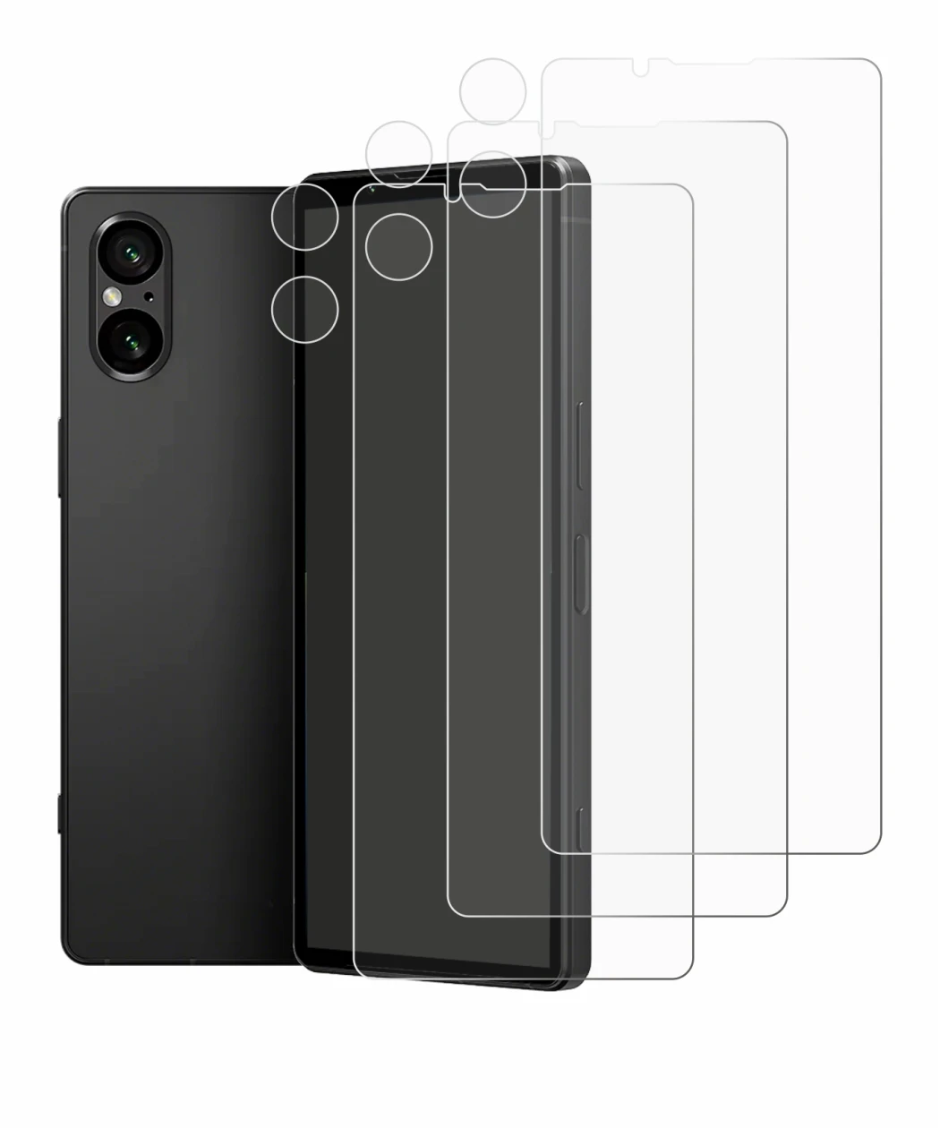 Abbildung des Geräts Sony Xperia 5 V (Display+Kamera) mit einer Vielzahl des Displayschutzes.