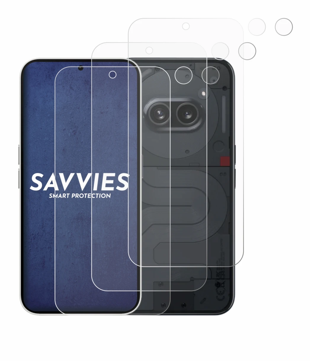 Abbildung des Geräts Nothing Phone (2a) (Display+Kamera) mit einer Vielzahl des Displayschutzes.