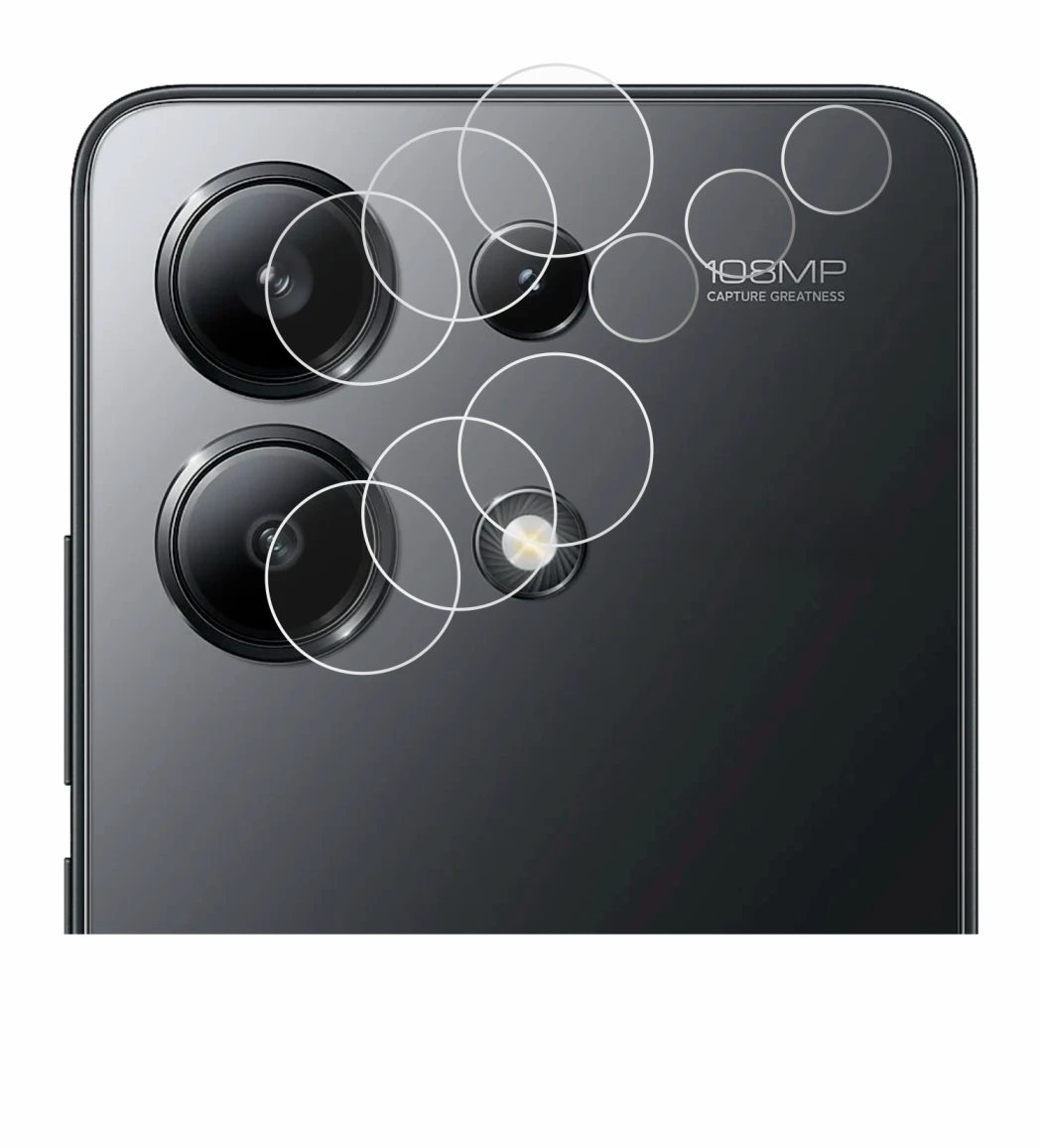 Abbildung des Geräts Xiaomi Redmi Note 13 4G (NUR Kameraschutz) mit einer Vielzahl des Displayschutzes.